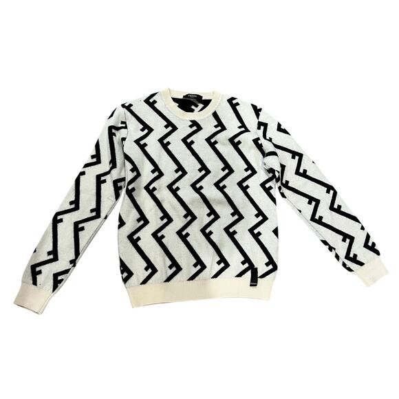 Fendi Geometric Monogram Off- White Black Wool Sweater IT 48 - Picture 1 of 9